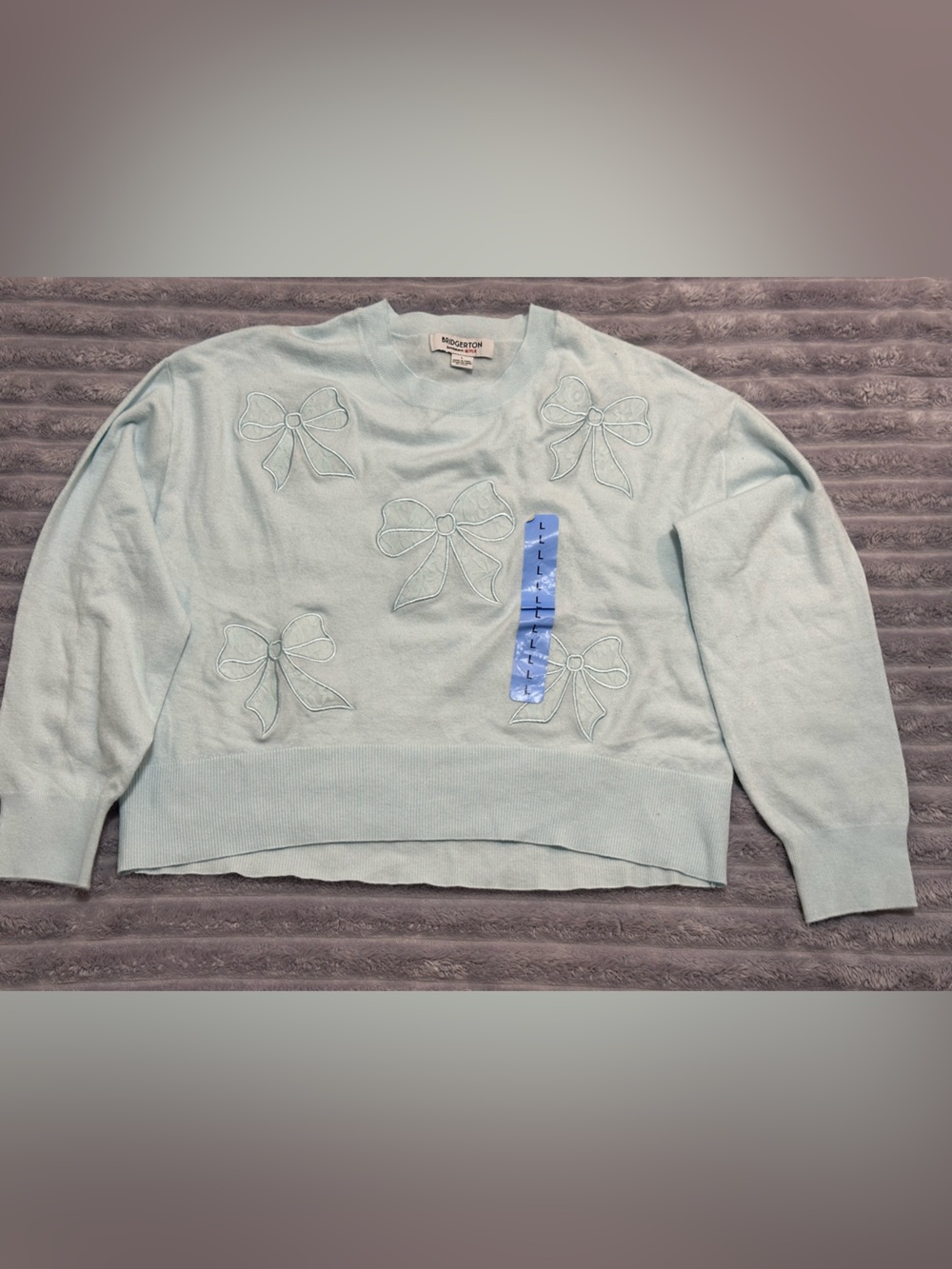 Bridgerton Lace Bow Sweater L Light Blue